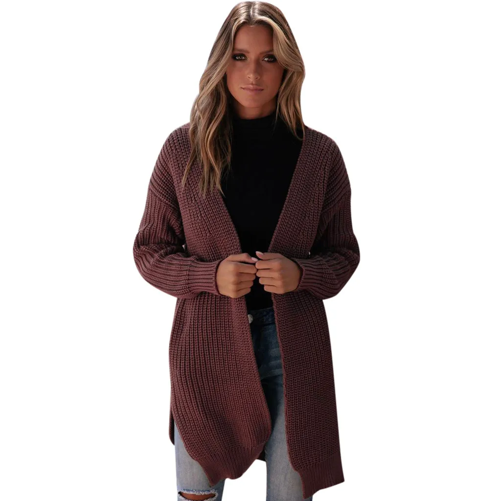 

Autumn Fashion Women Winter Long Sleeve Solid Sweater Knitted Loose Cardigan Coat Sweater Coat Female Tops