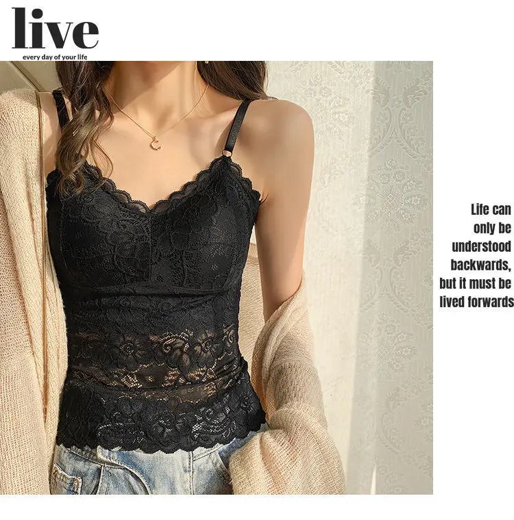 Description Picture 3 of itemLace Crop Top Sexy Lingerie Camisole Bralette Crop Top Y2k Black White Sleep Tops Strap Padded Camis Undershirt Women Fashion