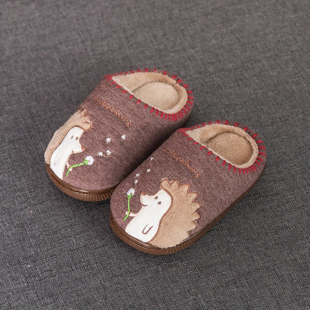 Детские плюшевые тапочки для маленьких мальчиков и девочек; пушистая детская обувь; теплые домашние тапочки с милыми животными; Pantoufle Enfant Hiver