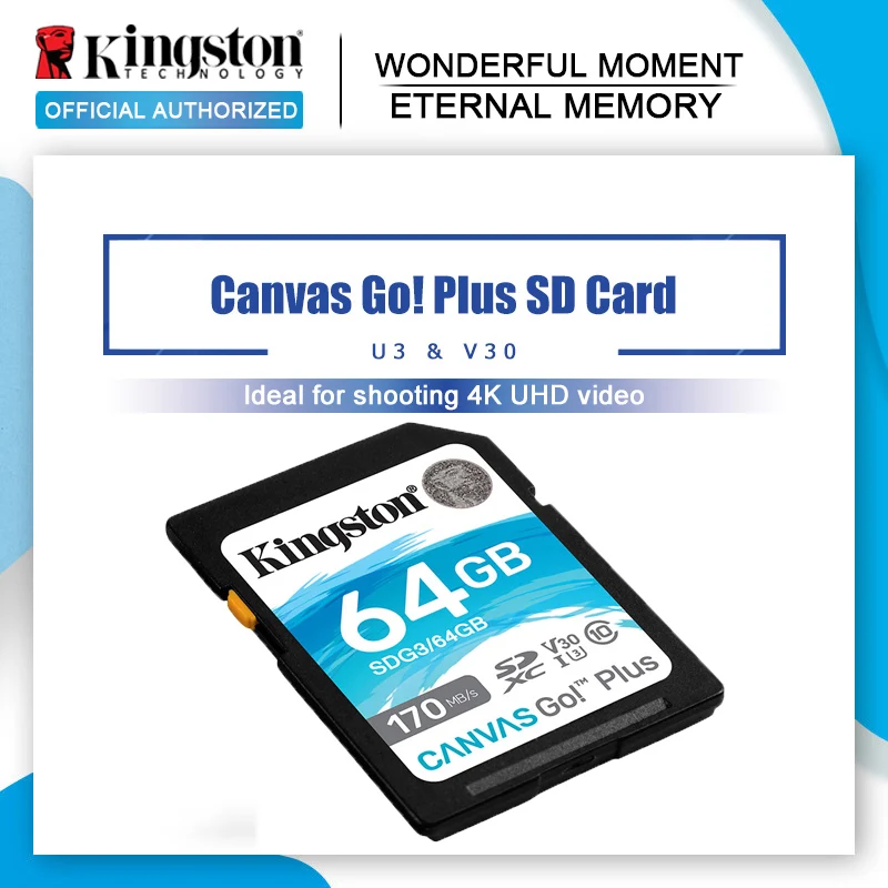 ¡Kingston de ir! Plus-tarjeta SD de 256GB, 128GB, 64GB, Clase 10, SDHC, SDXC, 4K, para cámara