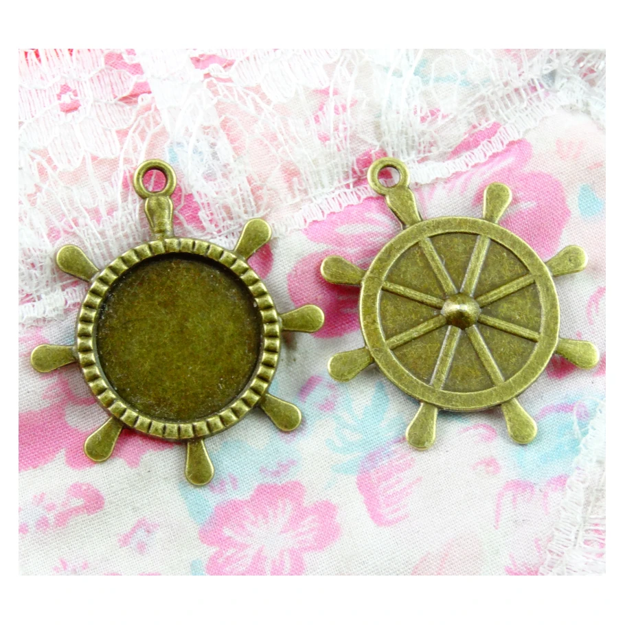 

30pcs Antique Bronze Rudder Base Setting Pendant Charm,20mm Cabochon/Cameo Tray Bezel,DIY Accessory Jewelry