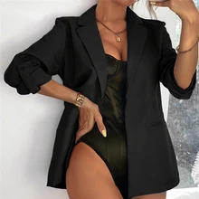 

Fashion Basic Blazer Casual Solid Button Long Sleeve Work Suit Coat New Women Autumn Blazer Jacket Office Lady Elegant Blazers
