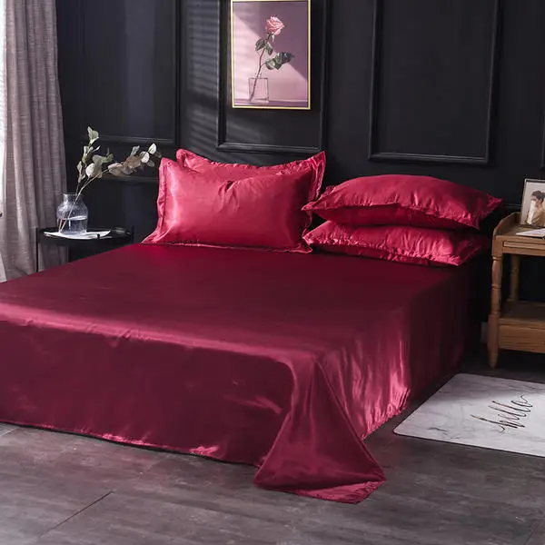 

Quality Soft Solid Color Flat Sheet Satin Sheets Silk Bed Sheet Size 180*230/230*250cm King Full Queen Bedspread Pillowcase