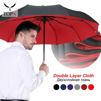

Windproof Automatic Double Umbrella Rain Women 3Fold Female Male 10 Bone Car Luxury Large Business Umbrellas Men Gift Parasol