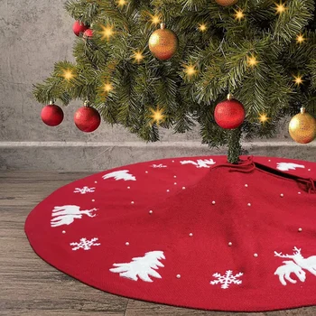 

Christmas Tree Skirt Decorative Three-dimensional Pattern Red Non-woven Fabric Christmas New Year Floor Tree Decorations 48 Inch