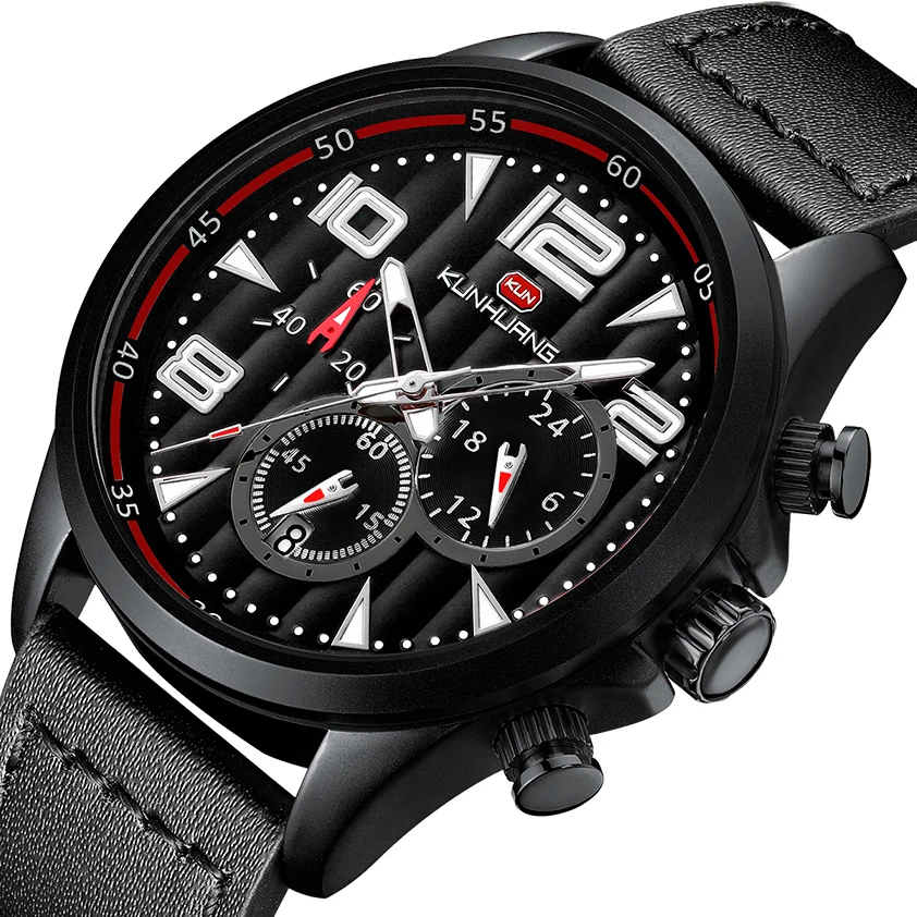 

Quartz Watch Men Brand Luxury Watches Clock Casual Military Leather Strap Waterproof Black Wrist Watch relogio masculino Gift