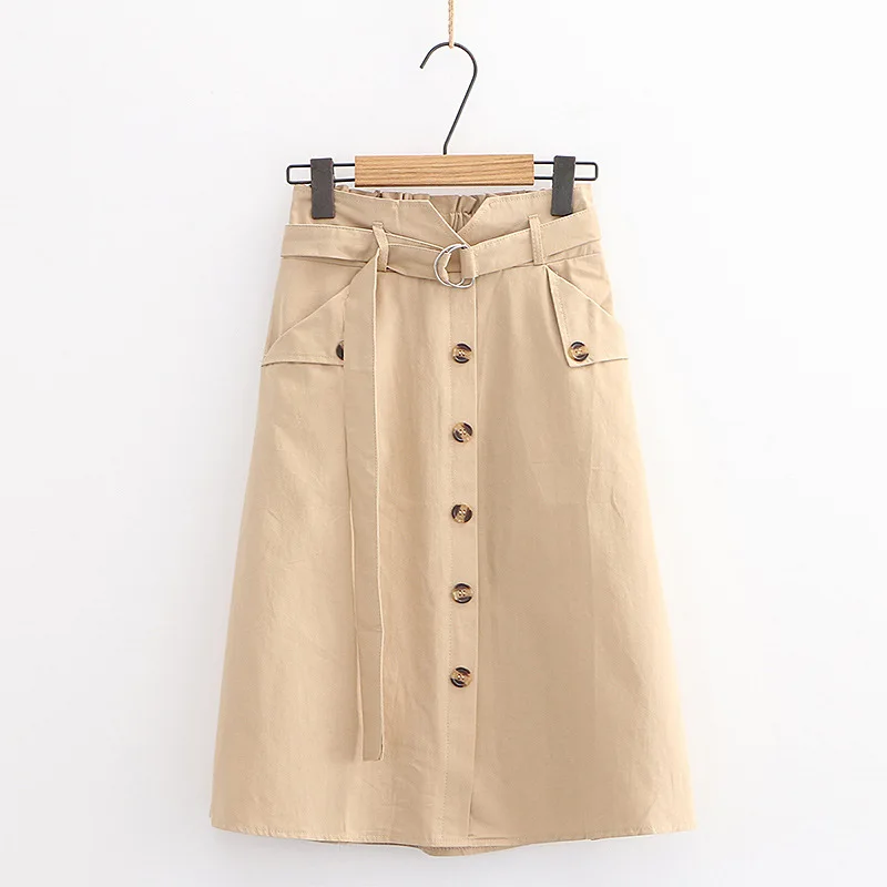 

Summer Autumn Skirts Womens Midi Knee Length Korean Elegant Button High Waist Skirt Female Pleated School Skirt