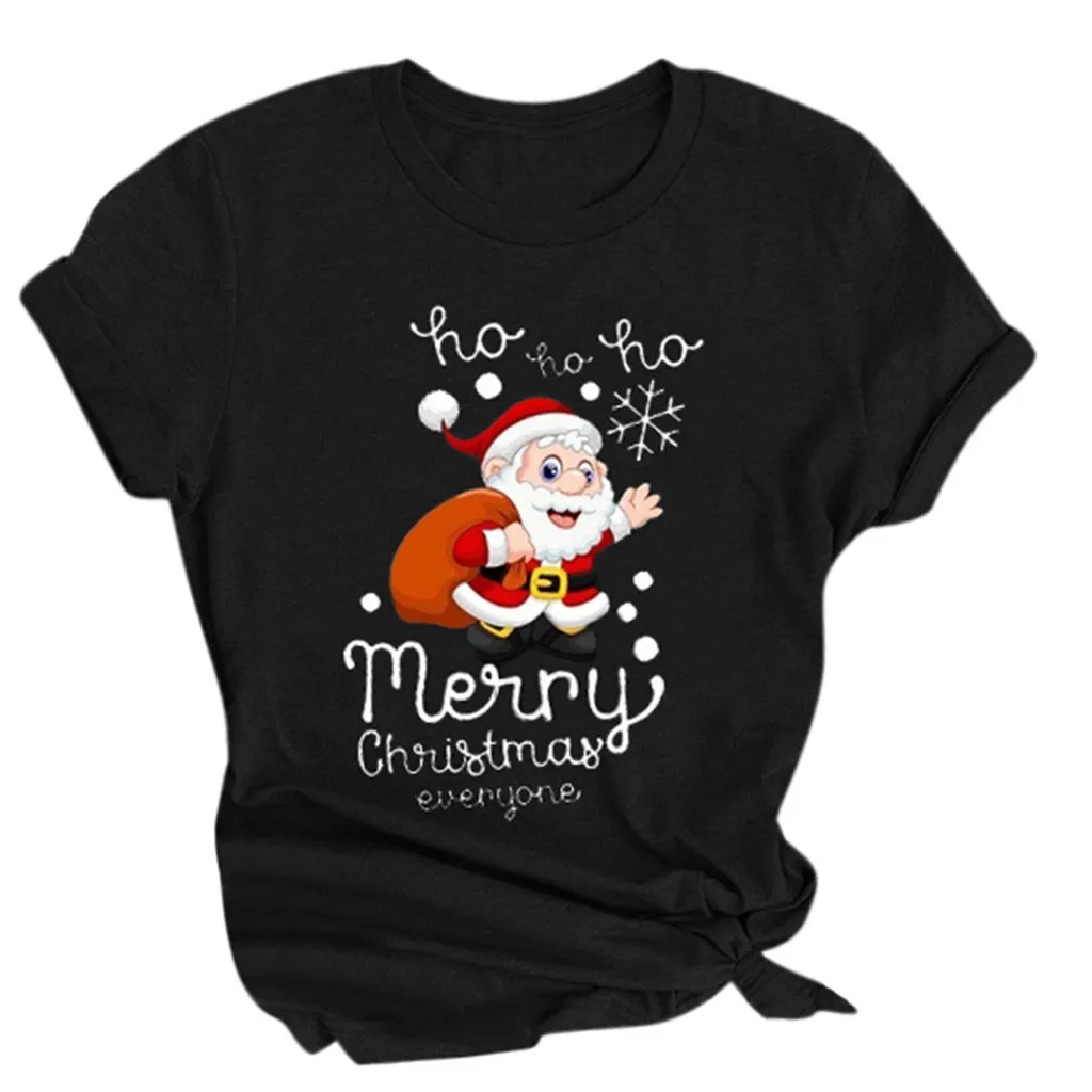 Модная Рождественская футболка, женские летние топы, топы с коротким рукавом, Женская рождественская Футболка с принтом Санты, женская футболка Gh4 - Цвет: B-Black
