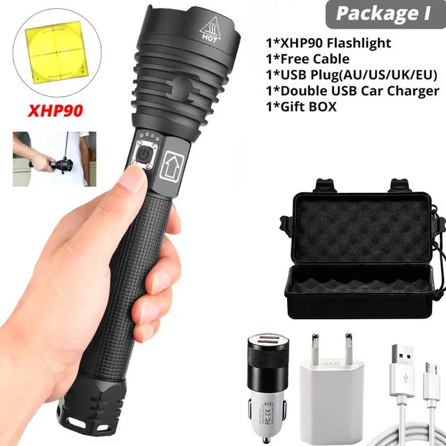 Супер мощный Xlamp XHP70.2 XHP90 светодиодный фонарь USB XHP50 лампа Zoom тактический фонарь 18650 26650 перезаряжаемый аккумулятор - Испускаемый цвет: Цвет: желтый