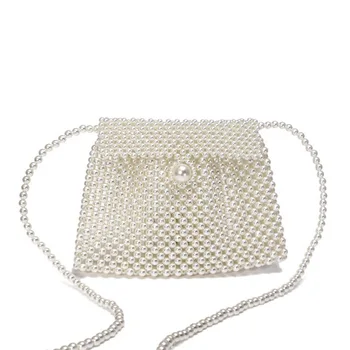 

2019 New Arrival Gorgeous Pearl Party Evening Messenger Bag Small Handmade Knitted Clutch Purse Mini Crossbody Bag
