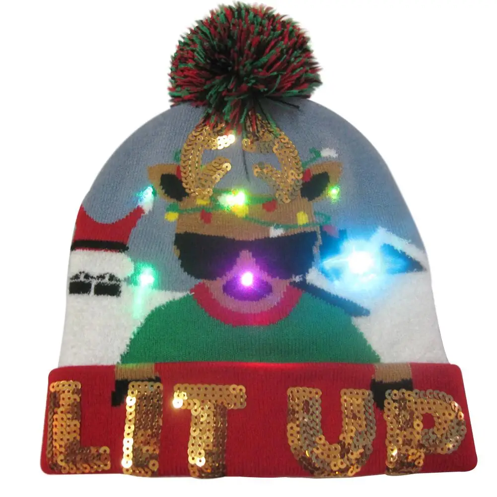 

LED Luminous Christmas Hat Innovative Warm Winter Knit Wool Hats Cap Kids Adult Holiday Party Gift For Men's Hat And Women