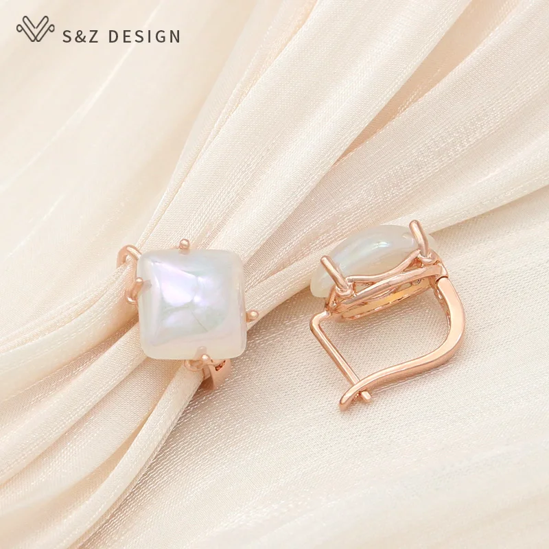 S&Z DESIGN New Fashion Rose Gold Color Square Dangle Earrings For Women Girl Wedding Elegant Jewelry