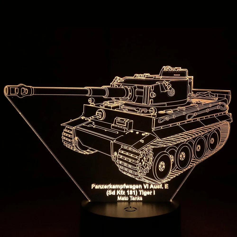 Тигра 1 танковая модель 3D Иллюзия USB сенсорный экран, 7 цветов, Акриловые Ночной светильник Настольная лампа