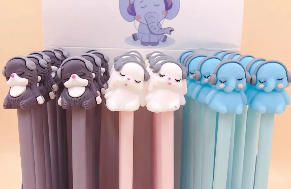 Наушники слон гелевая ручка школьный канцелярский призовой подарок kawaii Студенческая ручка чернильное перо черная нейтральная ручка детская ручка для офиса 36 шт./лот