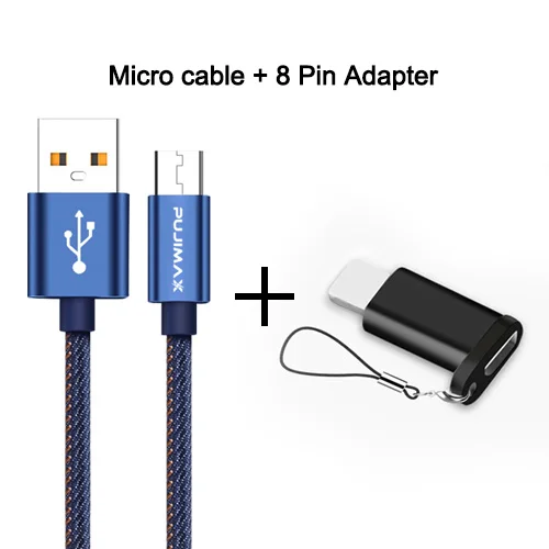 PUJIMAX Micro USB кабель в джинсовой оплетке с адаптером, кабель для быстрой зарядки и синхронизации данных для samsung, huawei, Xiaomi, iphone, USB конвертер - Цвет: Cable and I5 Adapter