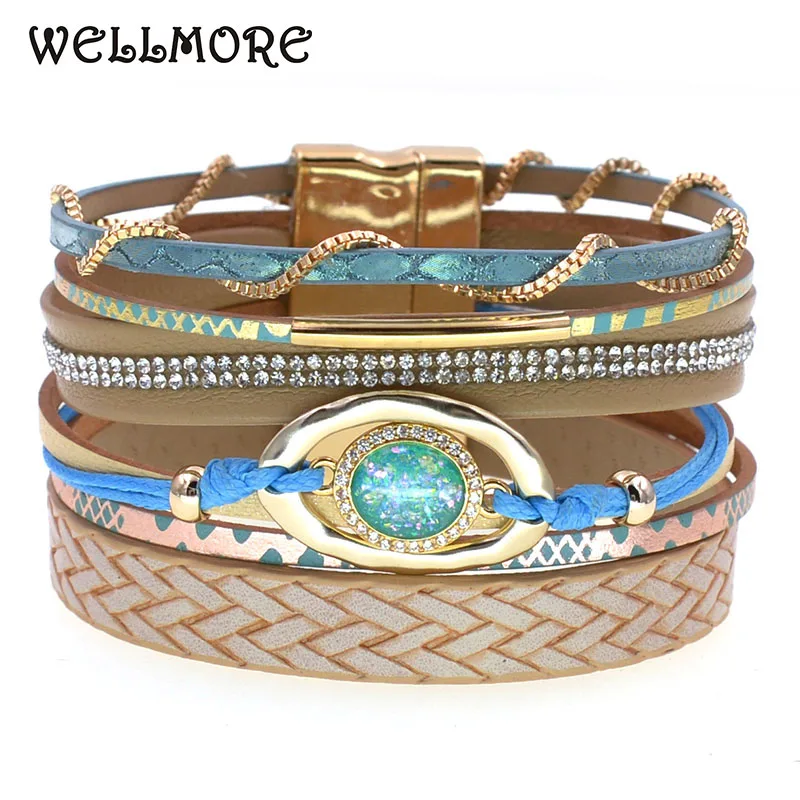

WELLMORE bohemia bracelets for women handmade wrap leather bracelets fashion female jewelry wholesale dropshipping