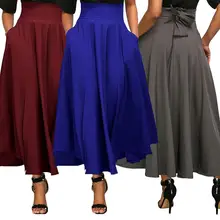 Осенняя плиссированная юбка, Женская винтажная юбка с высокой талией, однотонные длинные юбки, Новая модная женская юбка цвета металлик