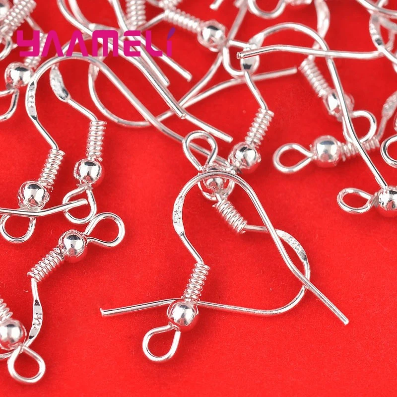 100pcs jewellery components 925 sterling silver handmade diy beadings findings earring hooks leverback earwire fittings Shining Earring Making 200PCS Wholesale 18mm 925 Sterling Silver Earring French Hooks Beaded Ball Jewelry Accessory Findings