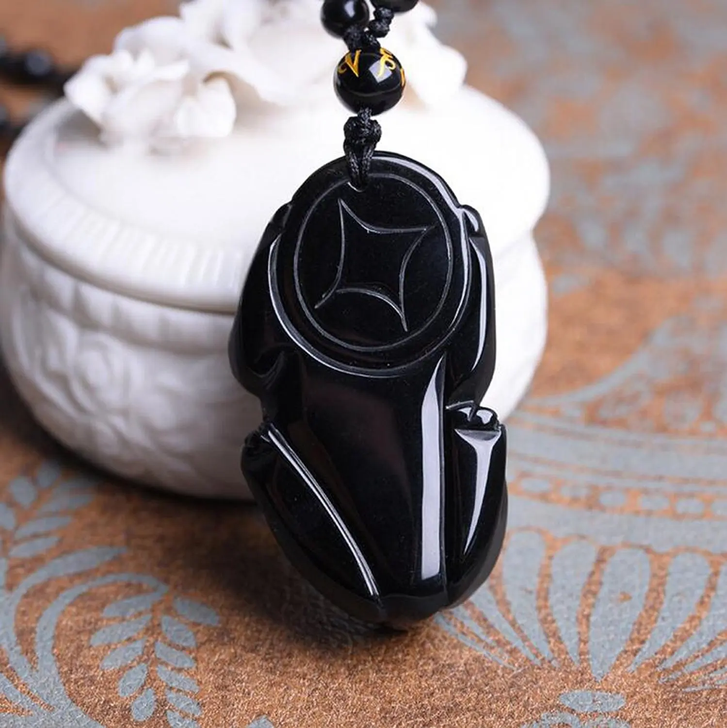 LETSFUN Fine Jewelry Pure Natural Obsidian Ward Off Evil Peaceful Brave Troops Kirin Amulet Pendant Necklace Free Shipping