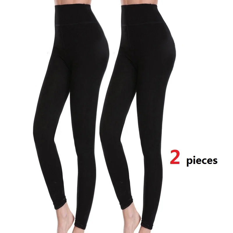 black 2 pieces NINGMI, зимние леггинсы, сохраняющие тепло, женские штаны для похудения, теплые штаны с флисовой подкладкой, утягивающие, утягивающие, эластичные штаны - Цвет: black 2 pieces