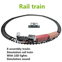 Electric Retro Simulation Train 8 Assembly Tracks With LED Lights Simulation Sound  Effect Track Train Model Suit 1