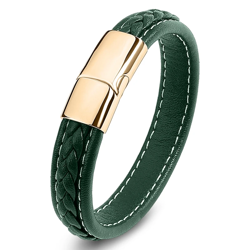 New Fashion Punk Men's Jewelry Braided Leather Bracelet Women Handmade Bangles Trendy Stainless Steel Clasp Male Wrist Band