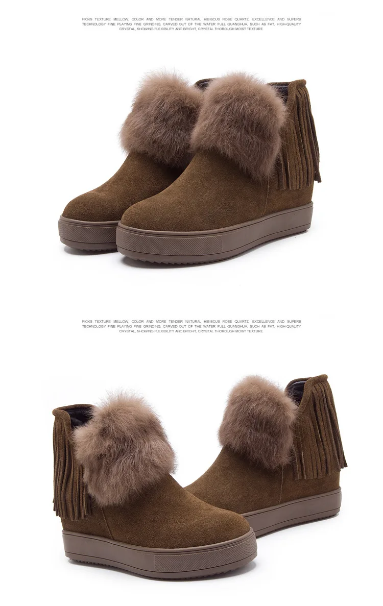 woman Tassel Plush Snow Boots Ankle Boots Winter Boots Shoes Women Genuine Leather Rabbit plush Short tube cotton shoes y195