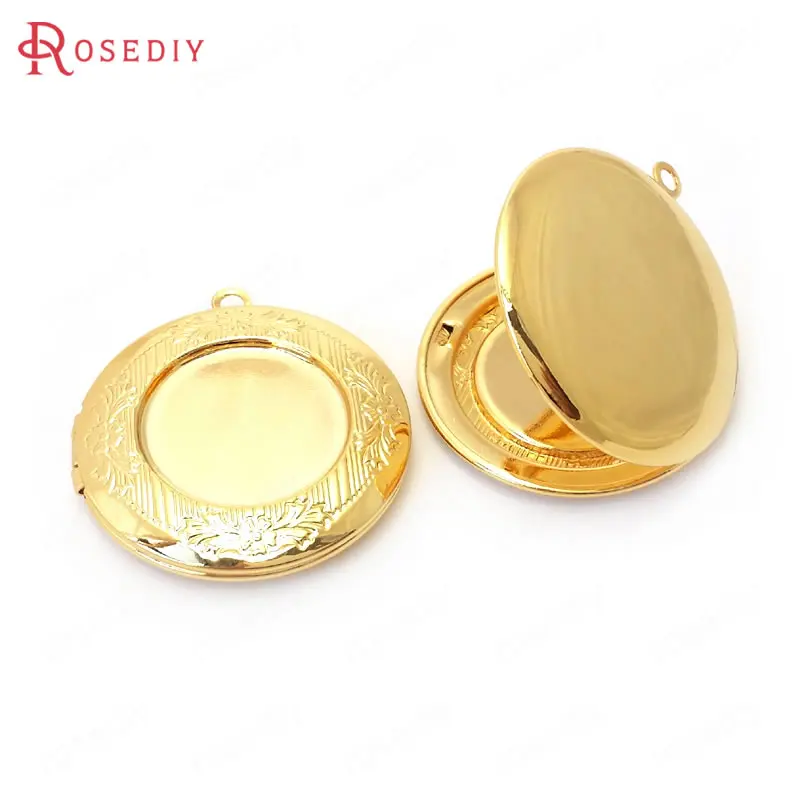 24K Gold Color 4 шт. 32 мм 24 К золотой цвет цветок из латуни круглые Фото Подвески в виде коробочек высокого качества материал для изготовления украшений Diy фурнитура Аксессуары - Окраска металла: 24K Gold Color