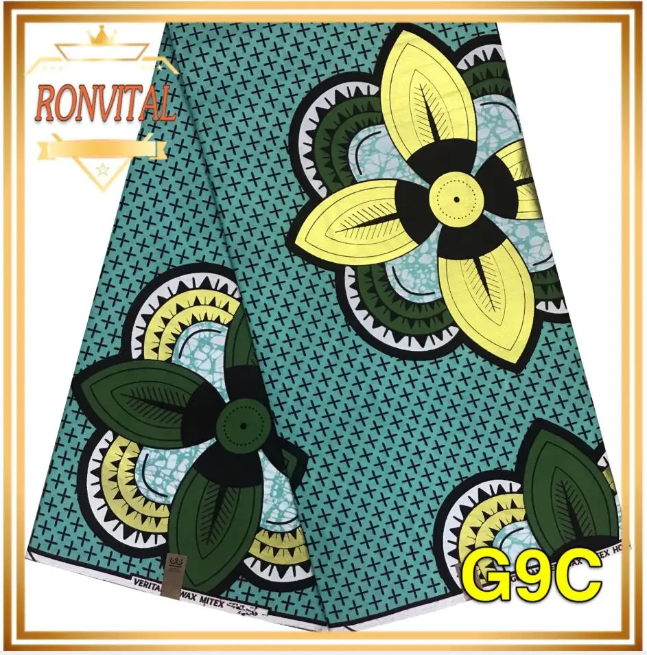 Ткань с золотым восковым принтом RONVITAL, африканская ткань с принтом, женское платье, сделай сам, восковая ткань в нигерийском стиле, хлопок, 6 ярдов/