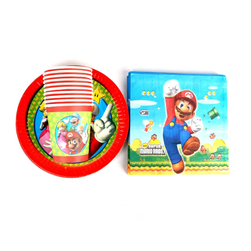 Супер Марио тема набор посуды декор для вечеринки в честь Дня Рождения салфетки тарелки чашки стол гирлянды-флажки детские