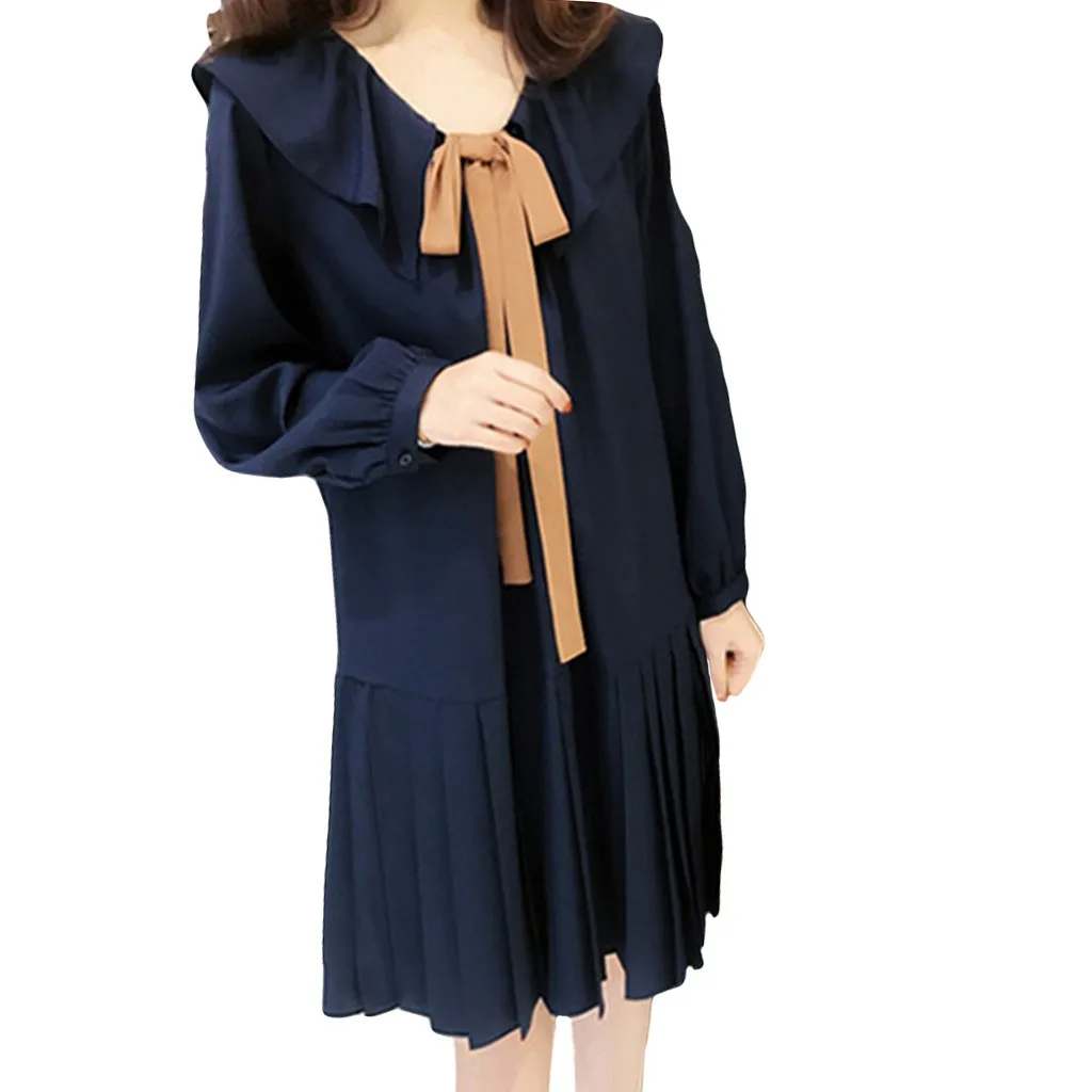 Новое поступление, Женская юбка vestidos, модная, милая, Дамская, элегантная, плиссированная, воротник Питер Пэн, опрятная, свободная юбка, халат Hiver Femme# guahao