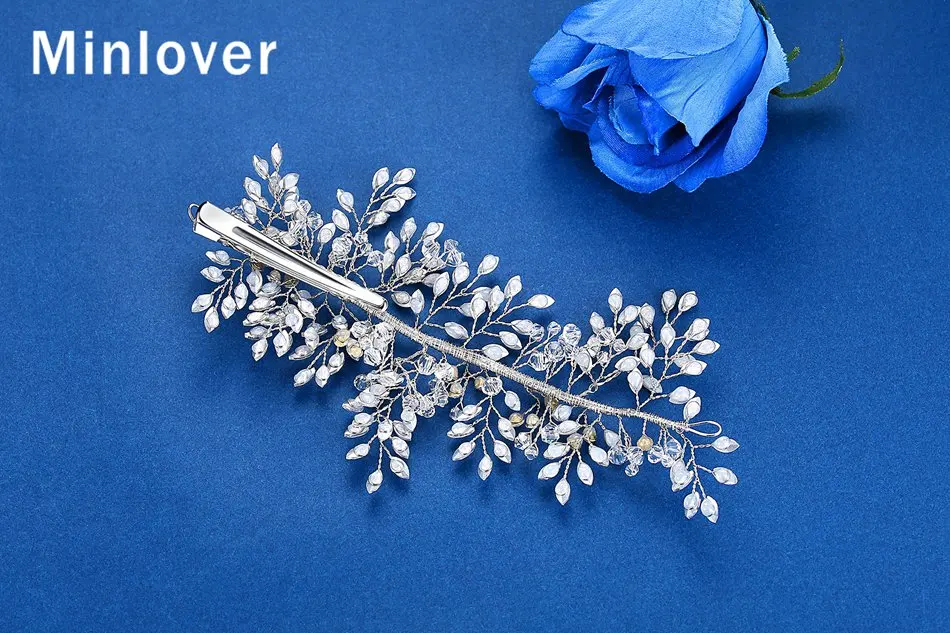 Minlover серебряный цвет женские украшения для волос ручной работы со стразами свадебные гребни декоративный цветок Свадебные аксессуары для волос FS326
