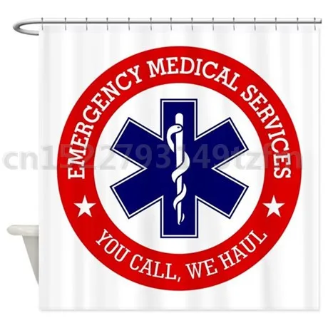 Waterproof Shower Curtains EMERGENCY MEDICAL SERVICE shower curtain Print Polyester Fabric Bathroom Curtain With 12 Hooks