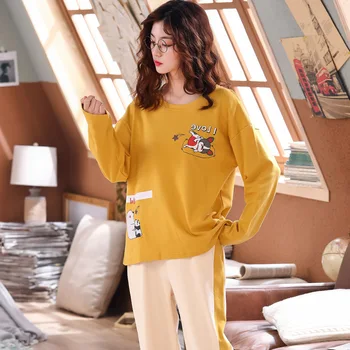

Feier Wholesale Pajamas Sets Spring Autumn Thin Carton Generation Women Long Sleepwear Suit Home Women Gift Female Sleepwear