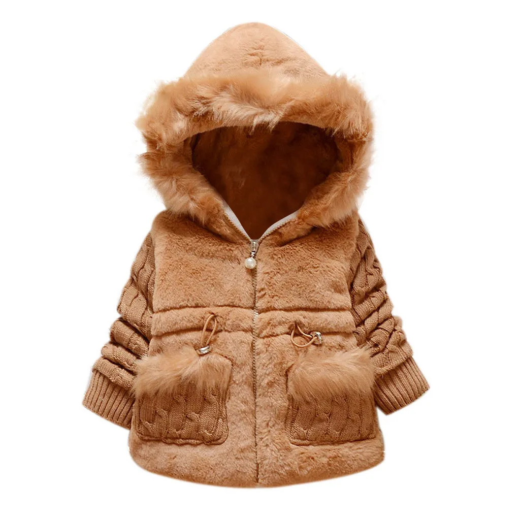 Дети Зимняя теплая куртка для маленьких девочек для младенцев с длинными рукавами для маленьких девочек, пальто на молнии с карманами; утепленная верхняя одежда с капюшоном, детский зимний комбинезон - Цвет: Khaki