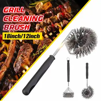 

Grill Cleaning Brush Non-stick Stainless Steel Spring Three-head Round Brush BBQ Accessories Easy Cleaning BBQ Tool Grill Brush