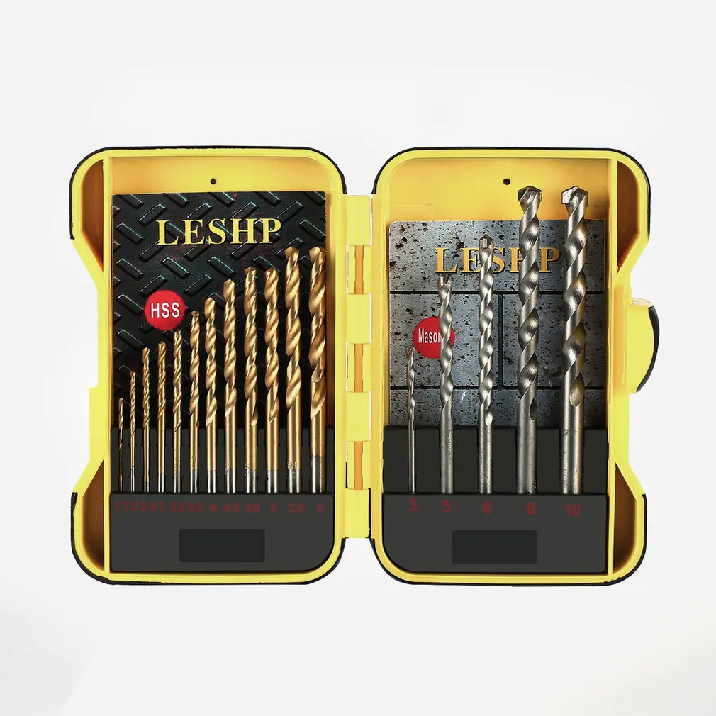 

LESHP HSS High Speed Steel Titanium-plated Twist Drill and Construction Drill Set 17PCS With Carry Case Multi-purpose Portable