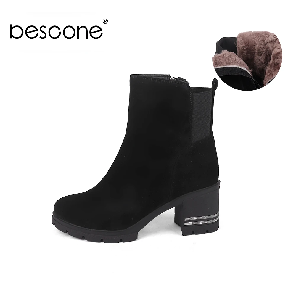 BESCONE/зимние шерстяные ботинки; Высококачественная детская замшевая Удобная теплая модная обувь на квадратном каблуке с круглым носком; женские ботинки; C227