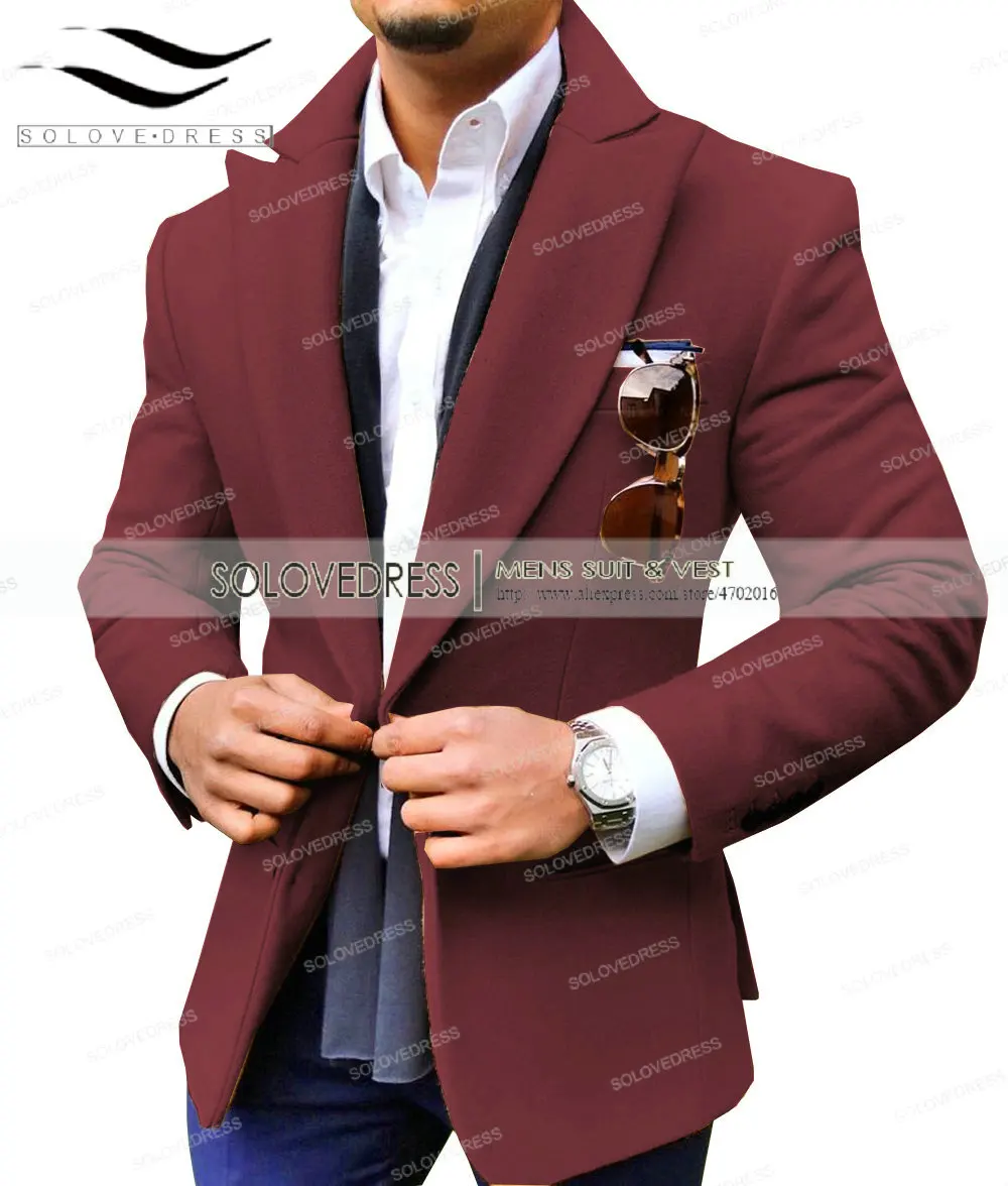 Burgundy Формальный мужской коричневый пиджак, теплый толстый костюм, шерстяной твид, выпускной, армейский зеленый смокинг, деловой коричневый костюм, армейский зеленый жилет - Цвет: Burgundy