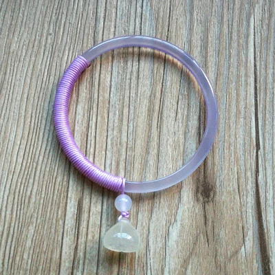 Натуральный агат светло-фиолетовый ледяной Тонкий полосатый нефритовый браслет для женщин - Цвет камня: 60mm