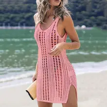 2021 Summer Fashion Sexy wygodna sukienka plażowa dla kobiet Solid Color Anti Sun kostium Bikini z wycięciami Cover Up na basen tanie tanio Stałe Styl uliczny COTTON CN (pochodzenie) Osób w wieku od 0 do 18 lat Dobrze pasuje do rozmiaru wybierz swój normalny rozmiar