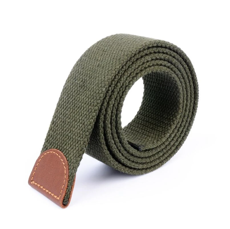 army green GAOKE мужской женский холщовый ремень без пряжки, утолщенный Роскошный пояс, ремень для джинсов, черные плетеные ремни в полоску, 3,8 см, широкий мужской ремень - Цвет: army green