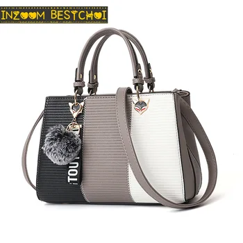 

Women Hairball Ornaments Totes Patchwork Handbag Party Purse Ladies Messenger Crossbody Shoulder Bags Women Handbags