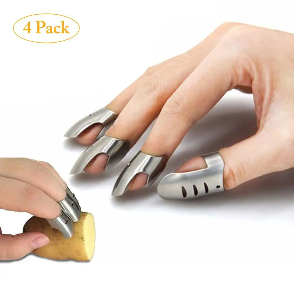 

4pcs Stainless Steel Finger Guard Protect Cutting Vegetables Protector Knife Cut Finger Protection Hand Guard Kitchen Gadgets