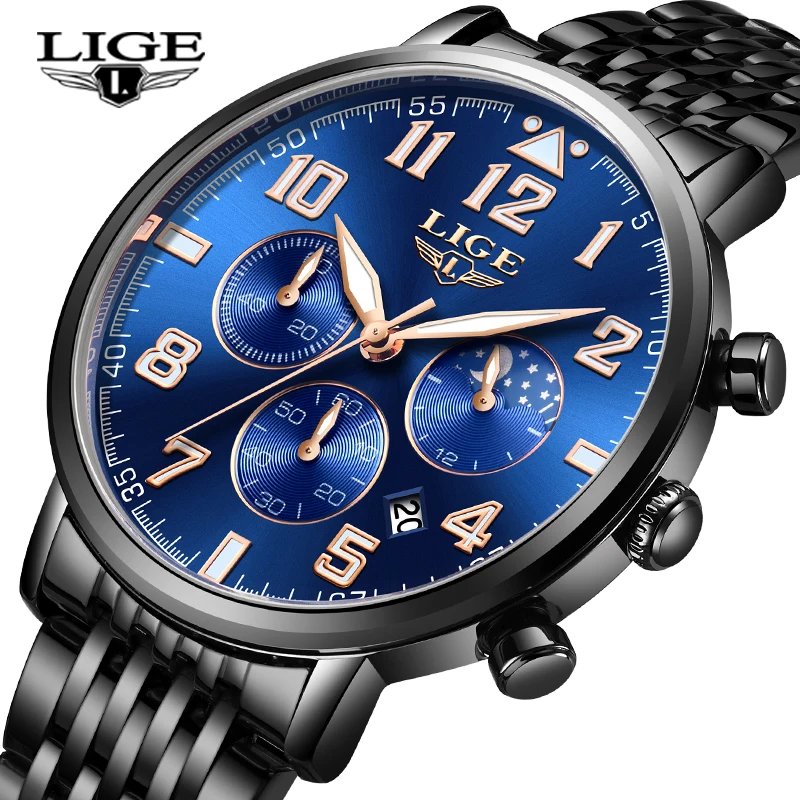 

LIGE Mens Watches Fashion Casual Sport Watch Men Chronograph Top Brand Luxury Waterproof Quartz Date Clock Relogio Masculino+Box