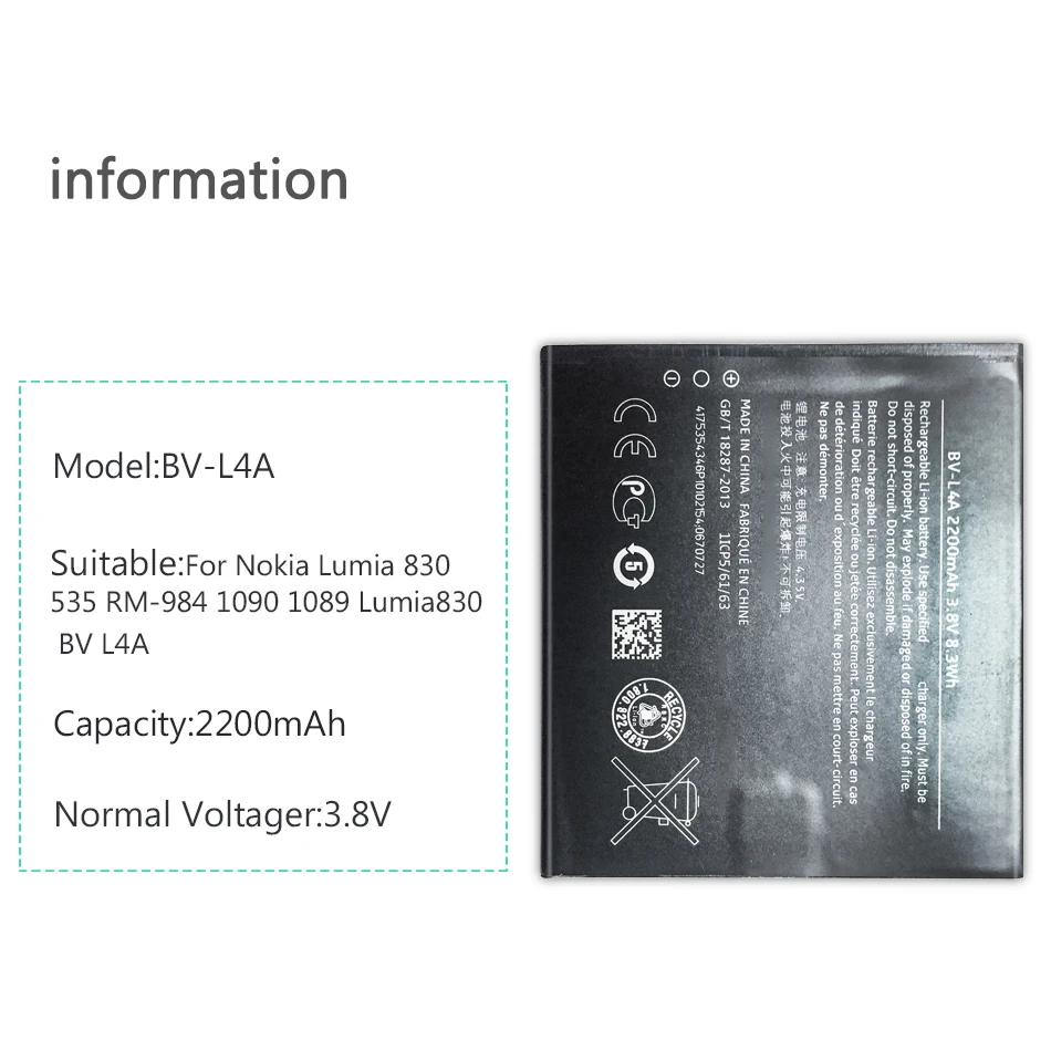 3000 мА/ч, BL-L4A BLL4A BL L4A BV-L4A Батарея для Nokia Lumia 535 Батарея Lumia 830 RM984 RM-1090 RM-1089 батареи