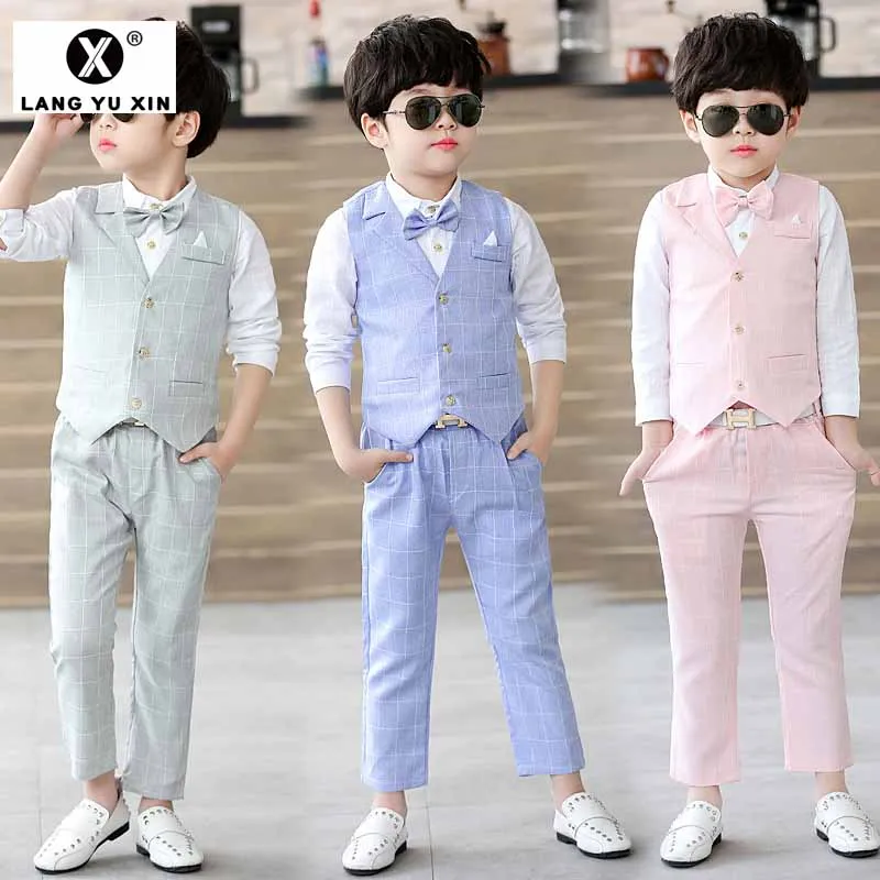 

Boys Wedding Suit Children's Three-Piece Vest + Shirt + Pants Children's Evening Dress Set Show Boys Clothing