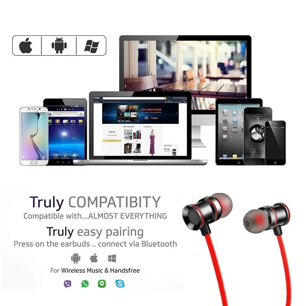 Беспроводные Bluetooth наушники спортивные магнитные с шейным ремешком Спортивная