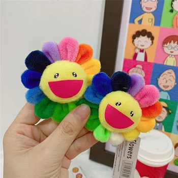 

1pcs Mini Plush keychain Sun Flowers Brooch Soft Stuffed Cute Cartoon Smiley Face Colorful Plush Brooch Hanging Accessories Toy