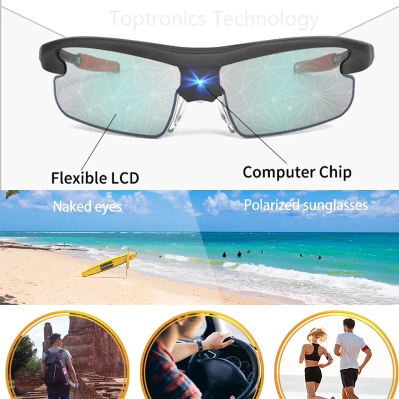 - Sunglasses Smart Glasses UV Protection LCD Lens Waterproof Technology Auto Color Change Intelligent Sunglasses Flexible Folding